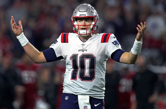 New England Patriots quarterback Mac Jones is tied for the league lead in interceptions with nine.